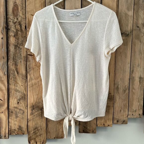 Madewell Texture & Thread Cream Modern Tie Front Top Size Medium - Picture 2 of 12